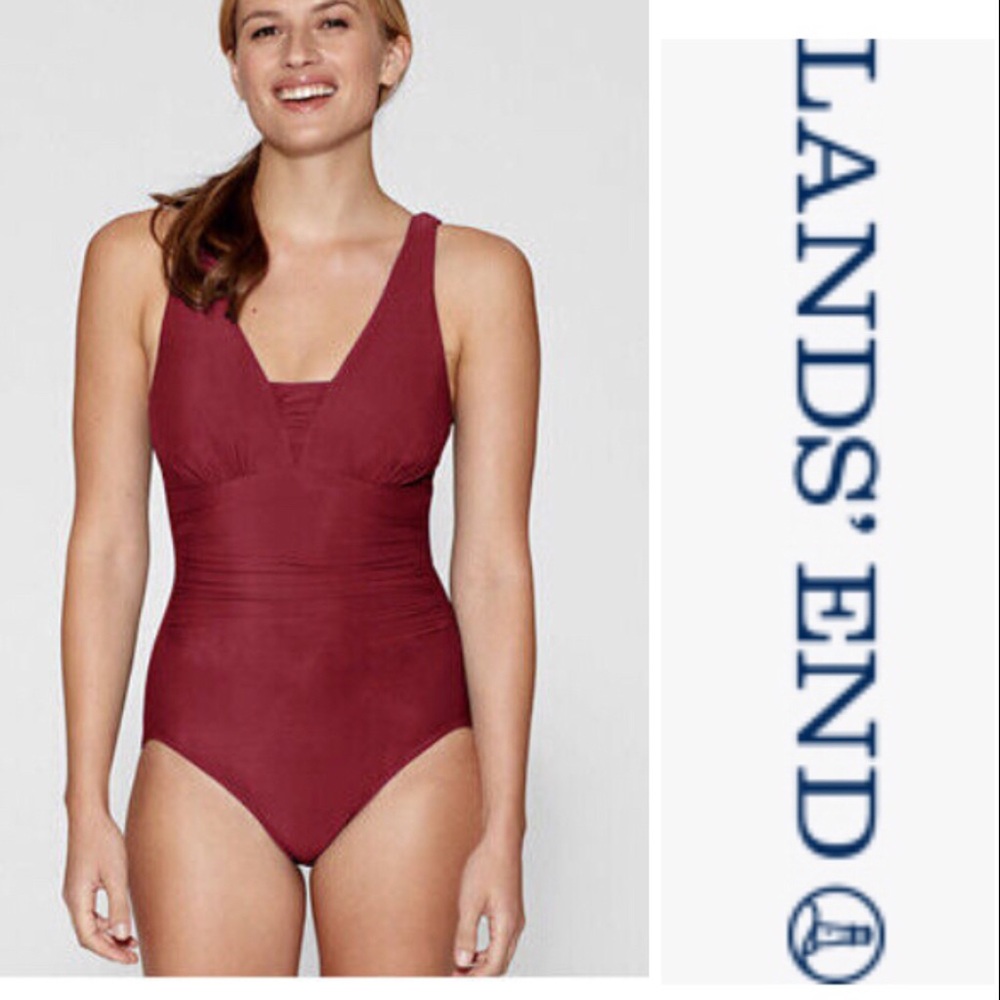 EUC Lands End one piece Grecian SlenderSuit with tummy control in red size 16 DD